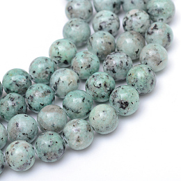 Honeyhandy Natural Sesame Jasper/Kiwi Jasper Bead Strands, Round, Medium Aquamarine, 8~9mm, Hole: 1mm, about 46~47pcs/strand, 14.9~15.1 inch