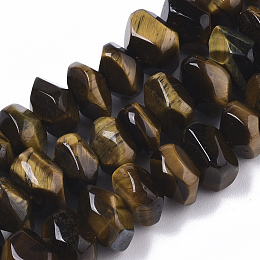 Honeyhandy Natural Tiger Eye Beads Strands, Nuggets, Faceted, 9.5~11x6~7mm, Hole: 1.2mm, about 30~32pcs/strand, 7.48 inch(19cm)