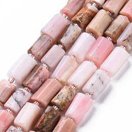 Honeyhandy Natural Pink Opal Beads Strands, Faceted, Column, 8~11x6~8x5~7mm, Hole: 1mm, about 15~17pcs/strand, 7.28~7.48 inch