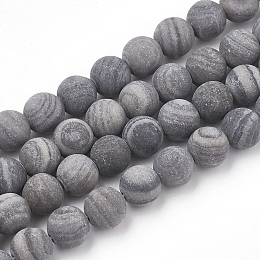 Honeyhandy Natural Black Wood Lace Stone Beads Strands, Frosted, Round, 6mm, Hole: 1mm, about 63pcs/strand, 15.5 inch