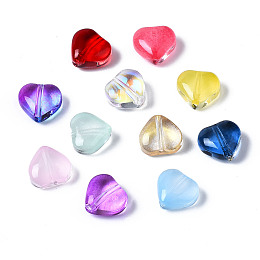 Honeyhandy Transparent Glass Beads, Heart, Mixed Color, 7.5x8x4.5mm, Hole: 0.9mm