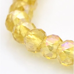 Honeyhandy AB Color Plated Faceted Rondelle Electroplate Glass Beads Strands, Gold, 6x4mm, Hole: 1mm, about 100pcs/strand, 18.1 inch