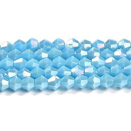 Honeyhandy Opaque Solid Color Electroplate Glass Beads Strands, AB Color Plated, Faceted, Bicone, Deep Sky Blue, 4x4mm, Hole: 0.8mm, about 82~85pcs/strand, 30.5~31cm