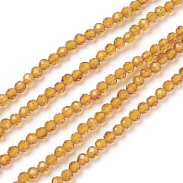 Honeyhandy Transparent Glass Beads Strands, Faceted, Round, Goldenrod, 2mm, Hole: 0.5mm, about 164~182pcs/strand, 14.8~15.7 inch(37.5~40cm)