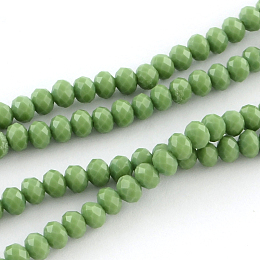 Honeyhandy Faceted Solid Color Glass Rondelle Bead Strands, Olive Drab, 6x4mm, Hole: 1mm, about 87~90pcs/strand, 15.7 inch