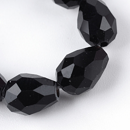 Honeyhandy Transparent Glass Bead Strands, Faceted Teardrop, Black, 8x6mm, Hole: 1mm, about 72pcs/strand, 22 inch