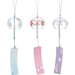 BENECREAT 3PCS Japanese Wind Chimes Pink/Blue/Purple Glass Wind Bells Handmade Pendants for Birthday Gift and Home Decoration