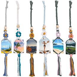 GLOBLELAND 6Pcs 6 Colors Flower Cotton Hanging Photo Frames for Car Cotton Braided Photo Holder Pendant Decorations Car Mirror Hanging Accessories Crochet Plants for Car Home