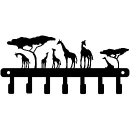 Arricraft Black Iron Wall Mounted Hooks Metal Key Holder Giraffes and Tree Pattern with 7 Hooks for Bag Clothes Key Hanging Small Wall Shelf Holder Wall Decorative About 6"x13"(15x33cm)