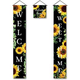 ARRICRAFT 3 Pcs/Set Welcome Sweet Home Sunflower Banner Door Hanging Banner Hanging Decorations Welcome Couplet Sign Set for Home Office Front Door Porch Decor 70.8x11.8in