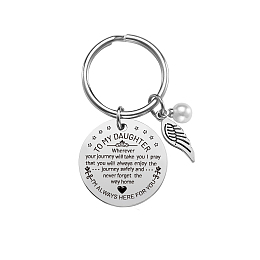 SUPERDANT Stainless Steel Keychain, Quote Pendants, Wing with Word, Stainless Steel Color<P>Size: about 3cm in diameter, packing box: 8x5x2.7cm.