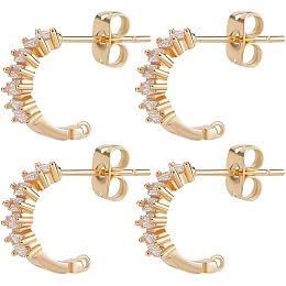 Beebeecraft 1 Box 10Pcs Half Hoop Earring Findings 18K Gold Plated Clear Cubic Zirconia Earring Post with Loop and 10Pcs Butterfly Earring Backs for DIY Jewelry Dangle Earring Making