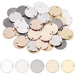 BENECREAT 50PCS Stamping Blank Tag Links Connectors 5 Colors 0.55 Inch Flat Round Brass Tag Pendants Links with 2 Hole for Bracelet Earring Necklace Chain Charms