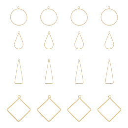 DICOSMETIC 32Pcs 4 Style Brass Pendants, Teardrop & Triangle & Rhombus & Ring, Real 18K Gold Plated, 26~38x11.5~34x0.5~1.5mm, Hole: 1.5~2.5mm, 8pcs/style