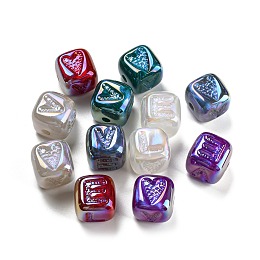 Mermaid-inspired Plating Iridescent Acrylic Beads, UV Plating, Cube, Mixed Color, 17.5x17x17.5mm, Hole: 3.5mm