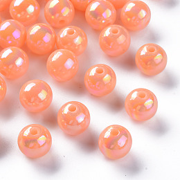 Honeyhandy Opaque Acrylic Beads, AB Color Plated, Round, Light Salmon, 12x11mm, Hole: 2.5mm, about 566pcs/500g