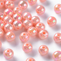 Honeyhandy Opaque Acrylic Beads, AB Color Plated, Round, Light Salmon, 8x7mm, Hole: 2mm, about 1745pcs/500g