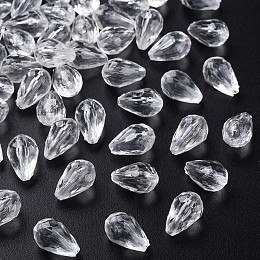 Honeyhandy Transparent Acrylic Beads, Faceted, Teardrop, Clear, 12x8mm, Hole: 1.5mm, about 1338pcs/500g