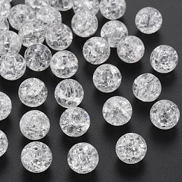 Honeyhandy Transparent Crackle Acrylic Beads, Round, White, 10x9mm, Hole: 2mm, about 940pcs/500g.