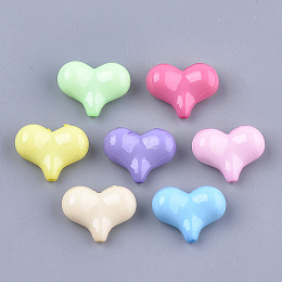 Honeyhandy Opaque Solid Color Acrylic Beads, Heart, Mixed Color, 17x22x9mm, Hole: 1.5mm, about 350pcs/500g