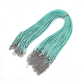 Honeyhandy Waxed Cord Necklace Making, with Zinc Alloy Lobster Clasps, Platinum, Dark Turquoise, 17.8 inch~18 inch(45.5~46cm), 2mm