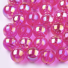 Honeyhandy Transparent Plastic Beads, AB Color Plated, Round, Fuchsia, 8mm, Hole: 1.8mm, 2000pcs/500g