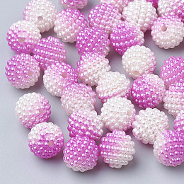 Honeyhandy Imitation Pearl Acrylic Beads, Berry Beads, Combined Beads, Rainbow Gradient Mermaid Pearl Beads, Round, Magenta, 12mm, Hole: 1mm, about 200pcs/bag