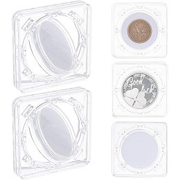 FINGERINSPIRE 5 Pcs Acrylic Square Coin Display Stand 2.4x2.4inch Square Coin Stands with 1 & 1.57 inch Diameter Round Rotatable Foam Lining Coin Holder Clear Coin Container for Challenge Coin