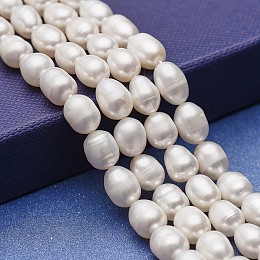 Honeyhandy Grade AA Natural Cultured Freshwater Pearl Beads Strands, Potato, White, 7.5~10x6.5~7mm, Hole: 0.5mm, about 45~47pcs/strand, 14.49~14.69 inch(36.8~37.3cm)