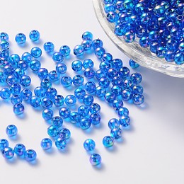 Honeyhandy Eco-Friendly Transparent Acrylic Beads, Round, AB Color, Dodger Blue, 6mm, Hole: 1.5mm, about 4000pcs/500g