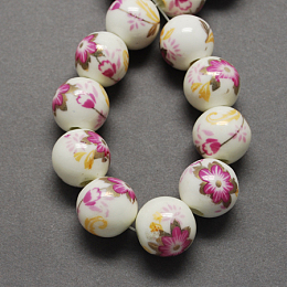 Honeyhandy Handmade Printed Porcelain Beads, Round, Medium Violet Red, 8mm, Hole: 2mm