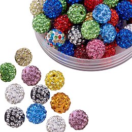 Arricraft 100 Pcs 10mm Mixed Color Shamballa Pave Disco Ball Clay Beads, Polymer Clay Rhinestone Beads Round Charms Jewelry Makings