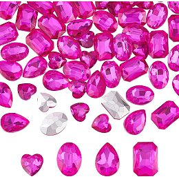 FINGERINSPIRE 64 Pcs 4 Shapes Pointed Back Rhinestone 18mm Glass Rhinestones Gems Fuchsia Rectangle/Teardrop/Heart/Oval Jewels Embelishments with Silver Plated Back Crystals Stones for Jewelry Making