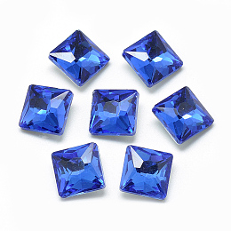 Honeyhandy Pointed Back Glass Rhinestone Cabochons, Back Plated, Faceted, Square, Cornflower Blue, 8x8x3.5mm