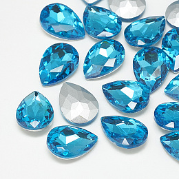 Honeyhandy Pointed Back Glass Rhinestone Cabochons, Back Plated, Faceted, teardrop, Aquamarine, 18x13x5mm