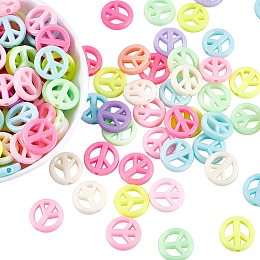 CHGCRAFT 120Pcs 16mm Mixed Candy Color Acrylic Peace Sign Beads Opaque Acrylic Spacers Bead for DIY Colorful Rainbow Necklace Bracelet Crafts Jewelry Making