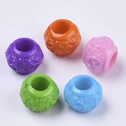 Honeyhandy Opaque Acrylic Beads, Large Hole Beads, Textured, Rondelle, Mixed Color, 15x12mm, Hole: 7mm, about 420pcs/500g