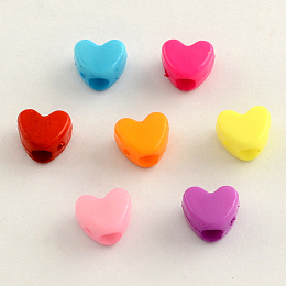 Honeyhandy Opaque Acrylic European Beads, Large Hole Heart Beads, Mixed Color, 9x11x7mm, Hole: 4mm, about 1100pcs/500g