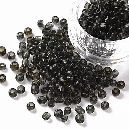 Honeyhandy Glass Seed Beads, Transparent, Round, Gray, 6/0, 4mm, Hole: 1.5mm, about 4500 beads/pound