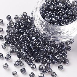 Honeyhandy Glass Seed Beads, Trans. Colours Lustered, Round, Gray, 4mm, Hole: 1.5mm, about 4500pcs/pound