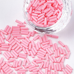 ARRICRAFT Baking Paint Glass Bugle Beads, Round Hole, Pink, 6~6.5x2mm, Hole: 0.8mm, about 30000pcs/bag