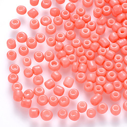 Honeyhandy 6/0 Baking Paint Glass Round Seed Beads, Light Coral, 4~5x3~4mm, Hole: 1~2mm, about 4500pcs/pound