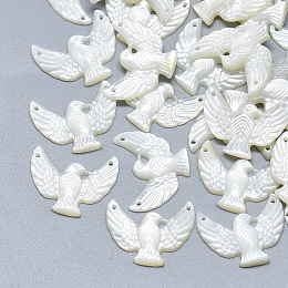 Honeyhandy Natural White Shell Mother of Pearl Shell Charms, Carved Eagle, Seashell Color, 14.5x18x2.5mm, Hole: 0.8mm