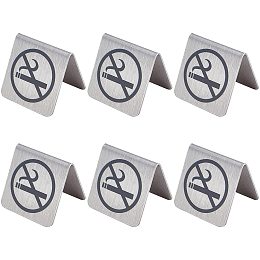 AHANDMAKER 6 Pcs Stainless Steel No Smoking Table Sign, Reservation Signage Board Warning Sign No Smoking Sign Card Hotel Office Non-Smoking Desk Logo Indicator, 48x50x50mm