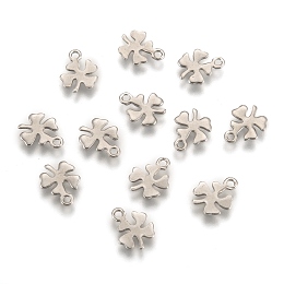 Honeyhandy 304 Stainless Steel Charms, Four Leaves Clover Pendants, Stainless Steel Color, 10x8x1mm, Hole: 1mm