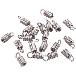 UNICRAFTALE 100 PCS Stainless Steel Coil Cord Ends Column End Caps Terminators Leather Cord Ends for Jewelry Making 8.5x3.5mm, Hole 2mm