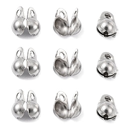 Honeyhandy 304 Stainless Steel Bead Tips, Calotte Ends, Clamshell Knot Cover, Stainless Steel Color, 6x4mm, Hole: 1mm