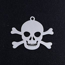 Honeyhandy 201 Stainless Steel Pendants, Pirate Style Skull, Stainless Steel Color, 12x15x1mm, Hole: 1.5mm