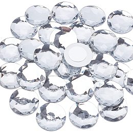 FINGERINSPIRE 30 Pcs 1.57 inch Extral Large Flat Back Round Acrylic Self-Adhesive Rhinestone with Container Circle Crystals Bling Sticker Acrylic for Costume Making Cosplay Jewels Crafts