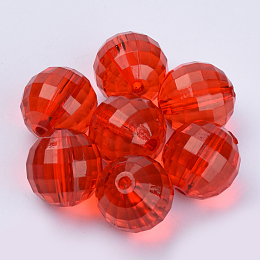 Honeyhandy Transparent Acrylic Beads, Faceted, Round, Red, 10x10mm, Hole: 1.9mm, about 878pcs/500g